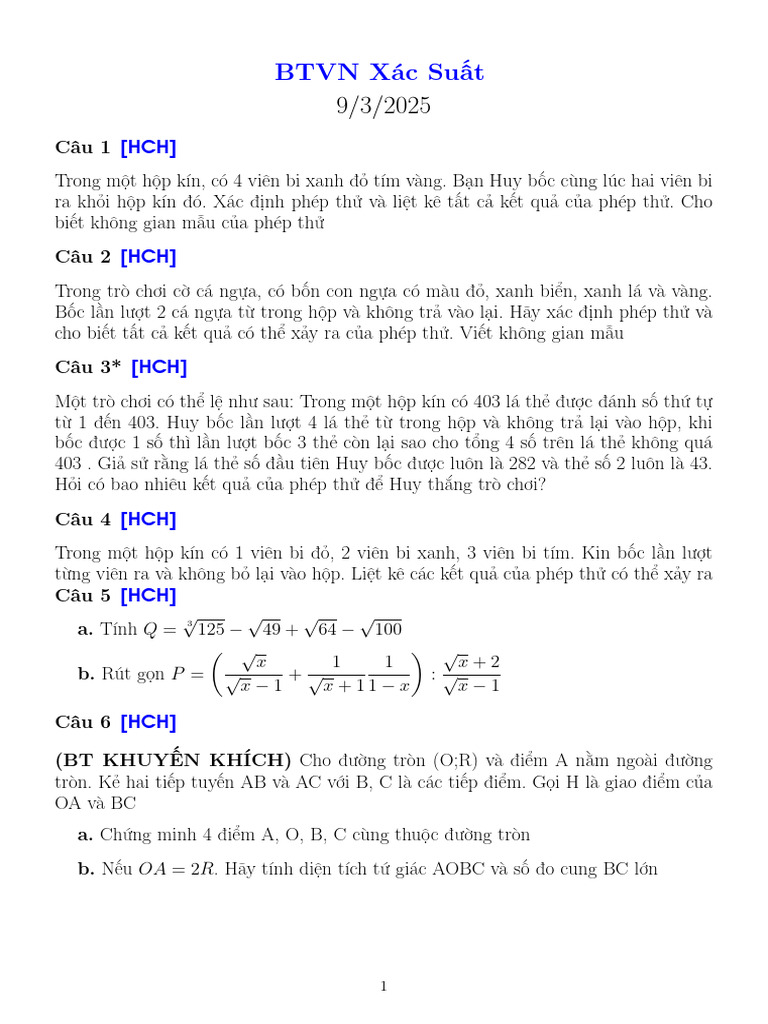 BTVN xác suất B1 | PDF
