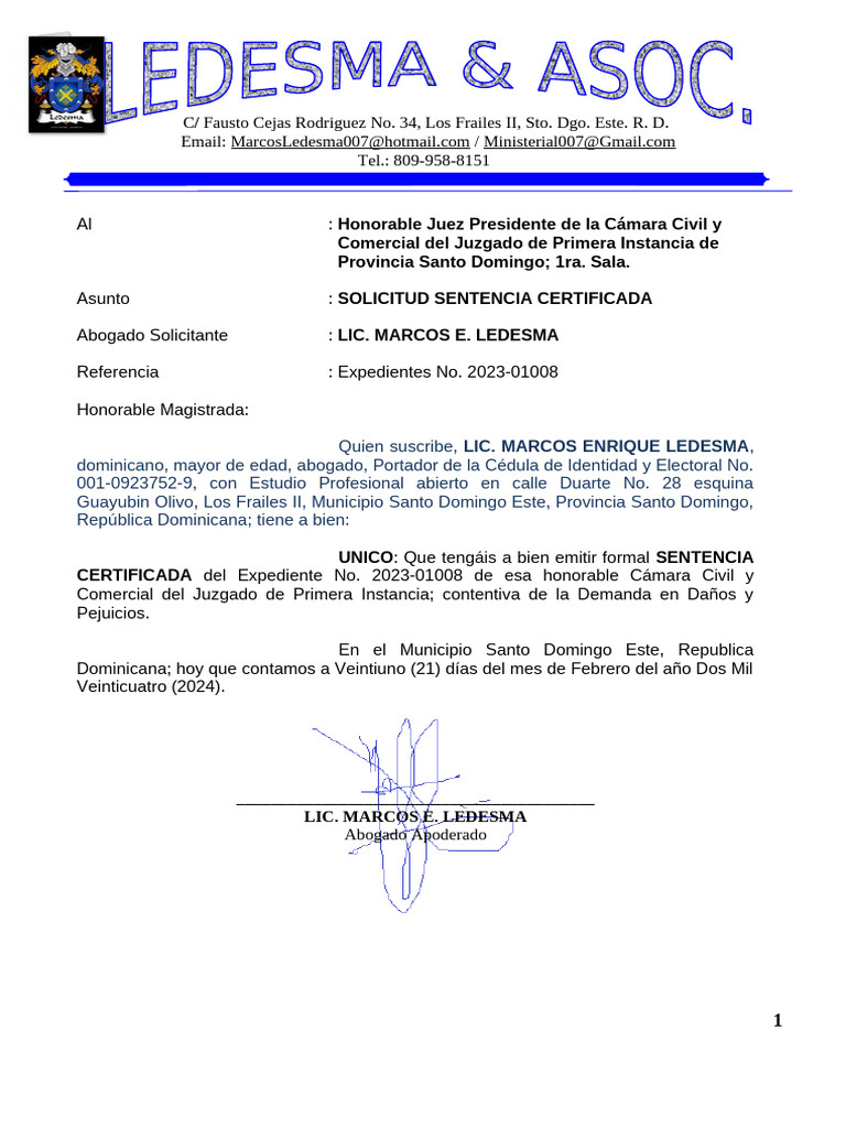 Solicitud de Sentencia Certificada | PDF