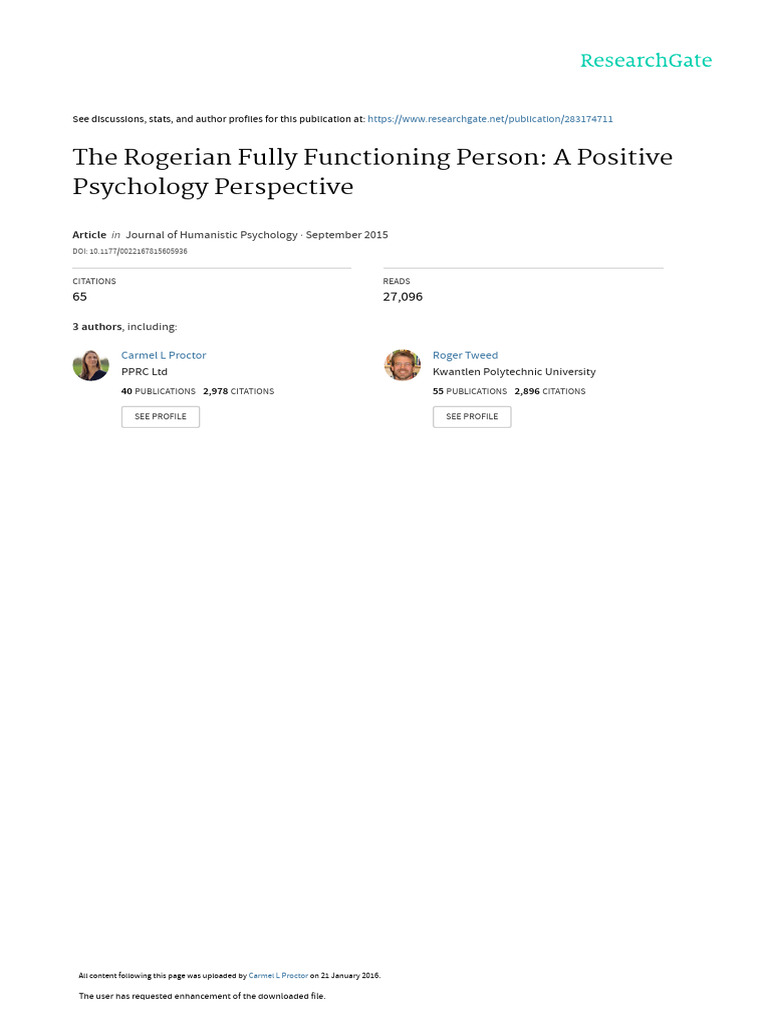 Rogerian Fully Functioning Person Insights | PDF | Psychology ...
