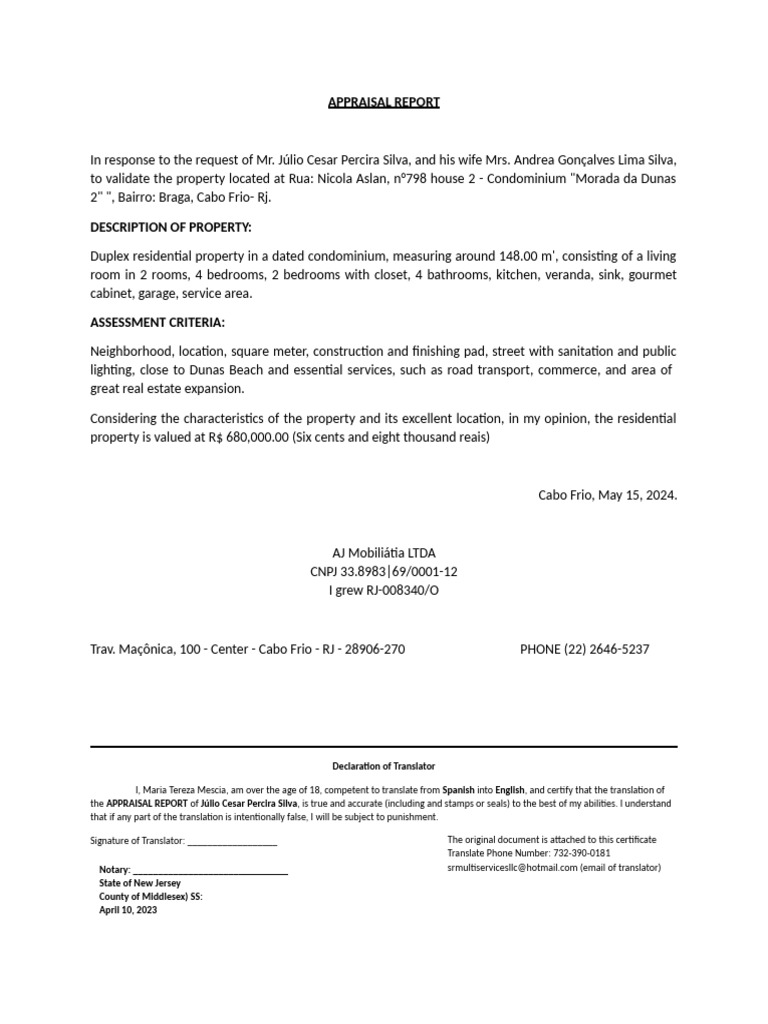 APPRAISAL REPORT of Júlio Cesar Percira Silva | PDF | Interior Design ...