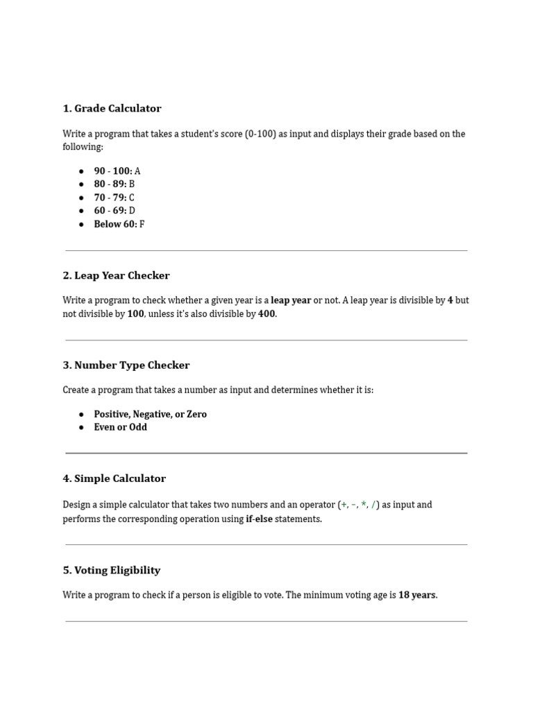 Programming Exercises for Beginners | PDF