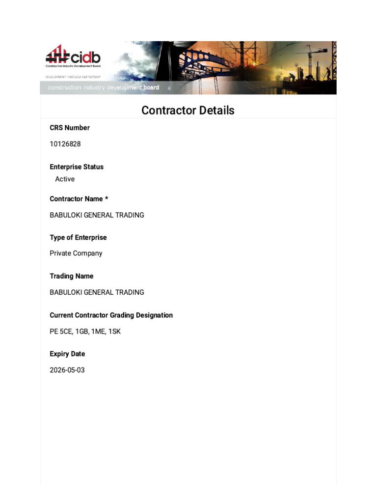 Babuloki General Trading Contractor Grades | PDF