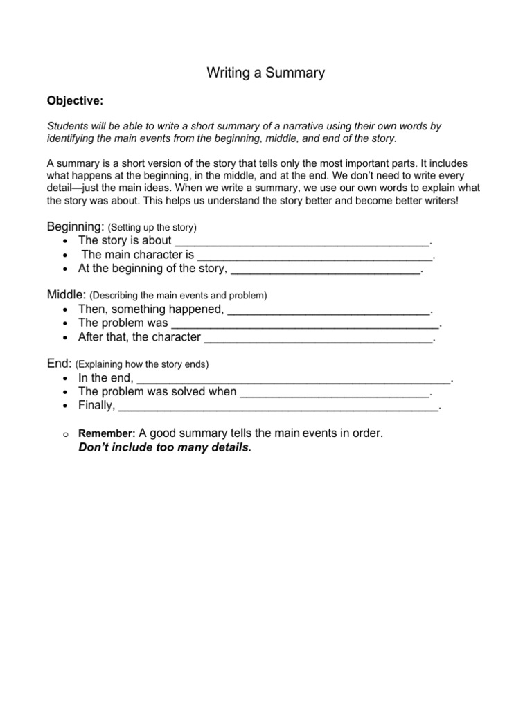 How to Write a Story Summary | PDF