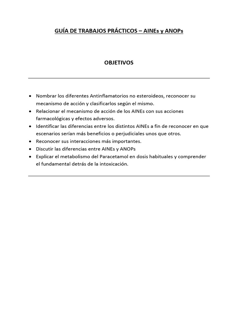 Guía de AINEs y ANOPs: Mecanismos y Usos | PDF | Droga anti ...
