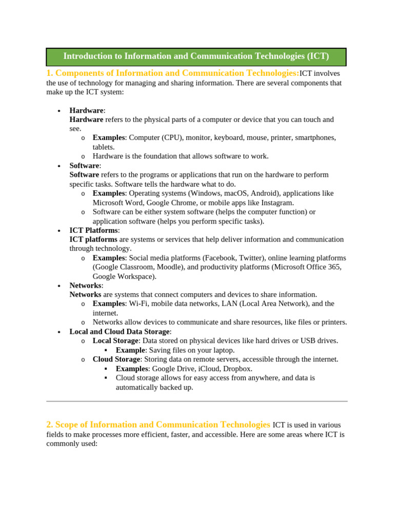 Introduction To Information and Communication Technologies (ICT) | PDF ...