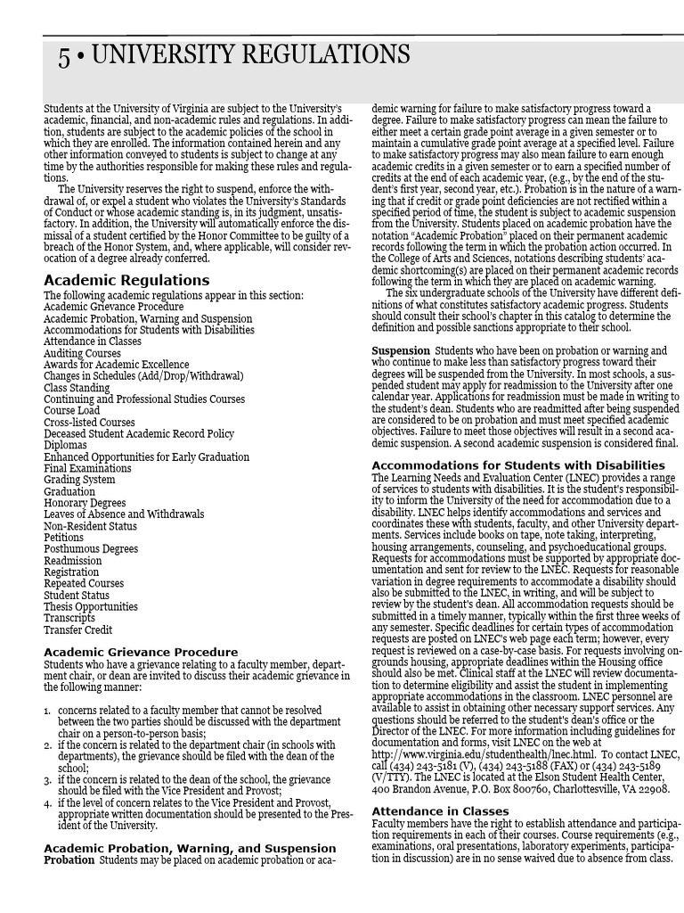 UVA Academic Regulations Overview | PDF | Academic Degree | University ...