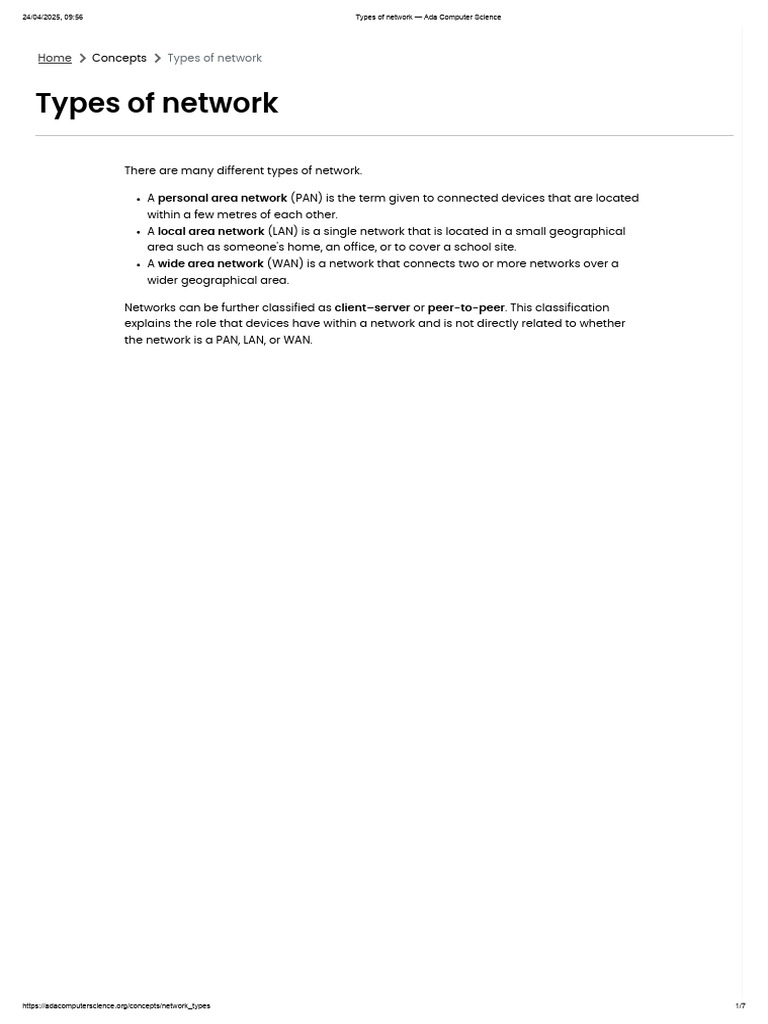 Types of Network - Ada Computer Science | PDF | Computer Network ...