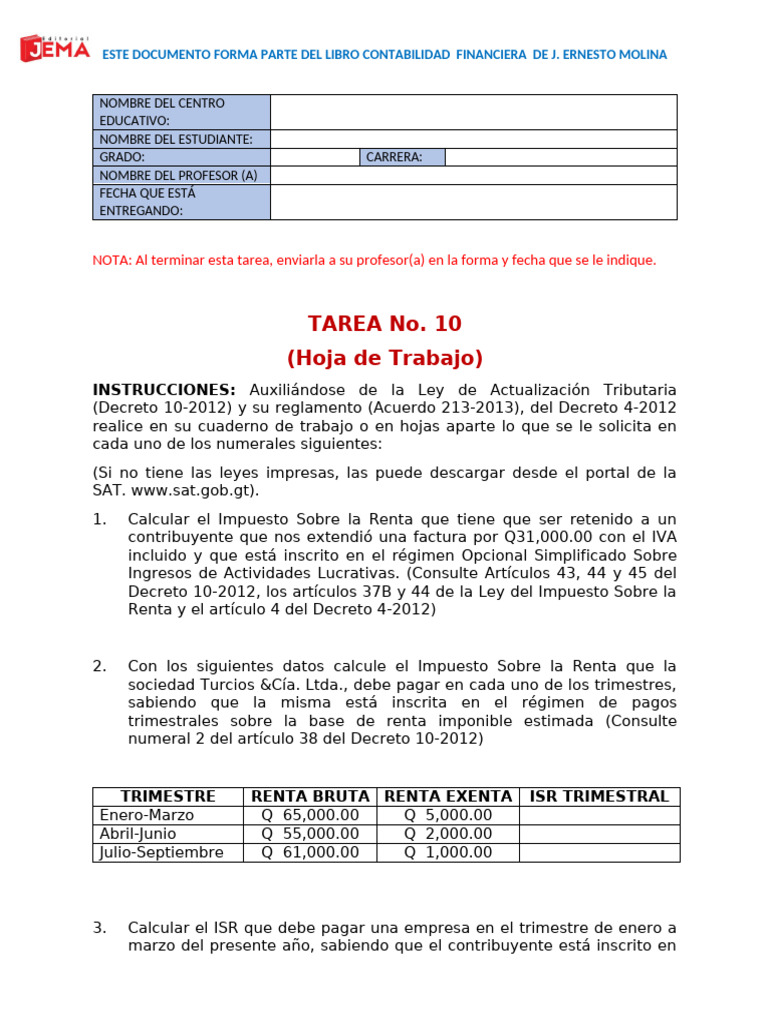 Tarea-10-Financiera | PDF | Impuesto sobre la renta | Impuesto al valor ...