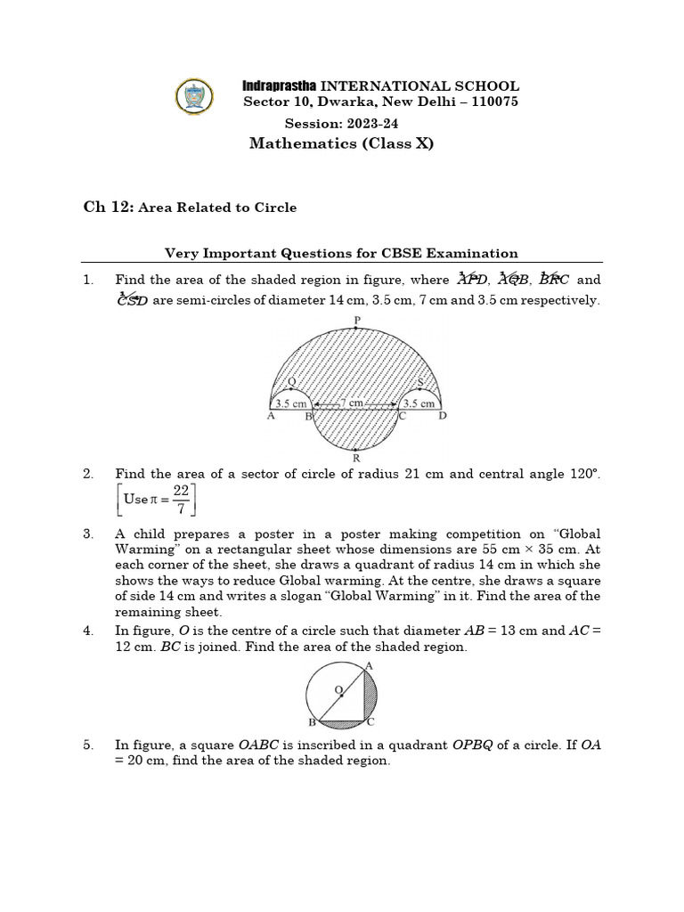 Area Calculations for Circles | PDF | Area | Circle