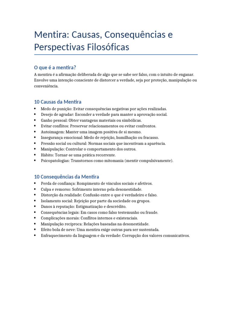 Mentira: Causas, Efeitos e Filosofia | PDF | Existencialismo | Liberdade