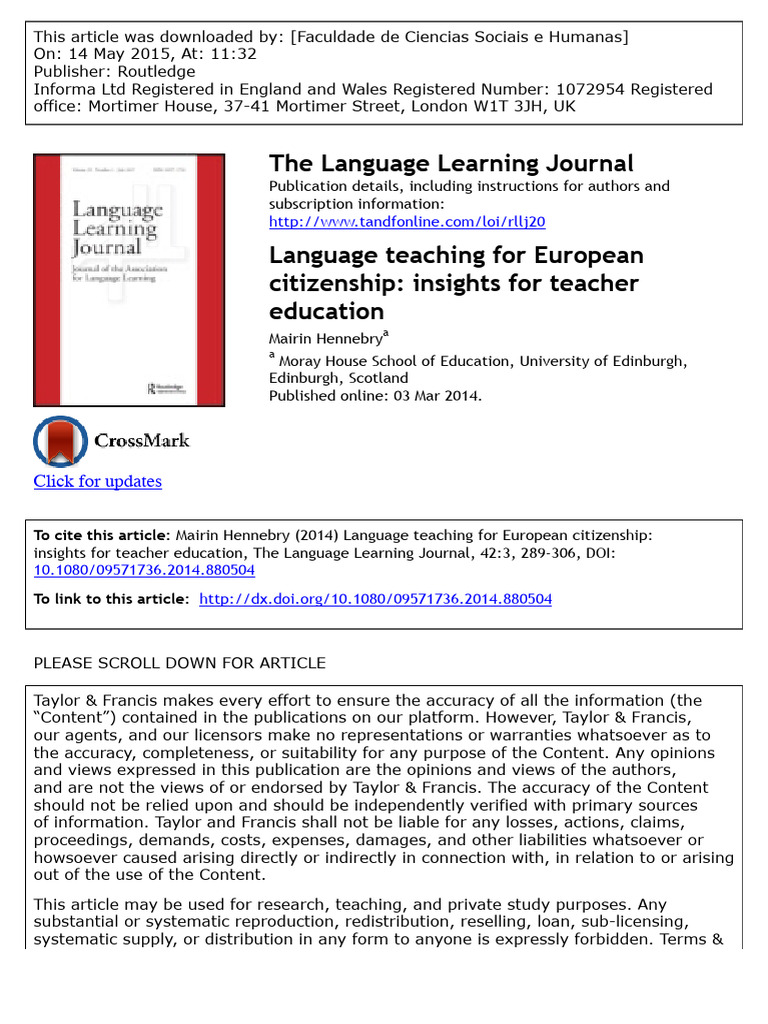 1 (2014) European Citizenship, Modern Languages and Teacher Education ...