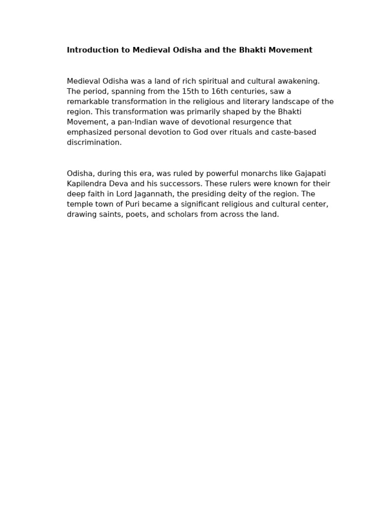 Bhakti Movement in Medieval Odisha | PDF | Bhakti | Bhagavata Purana