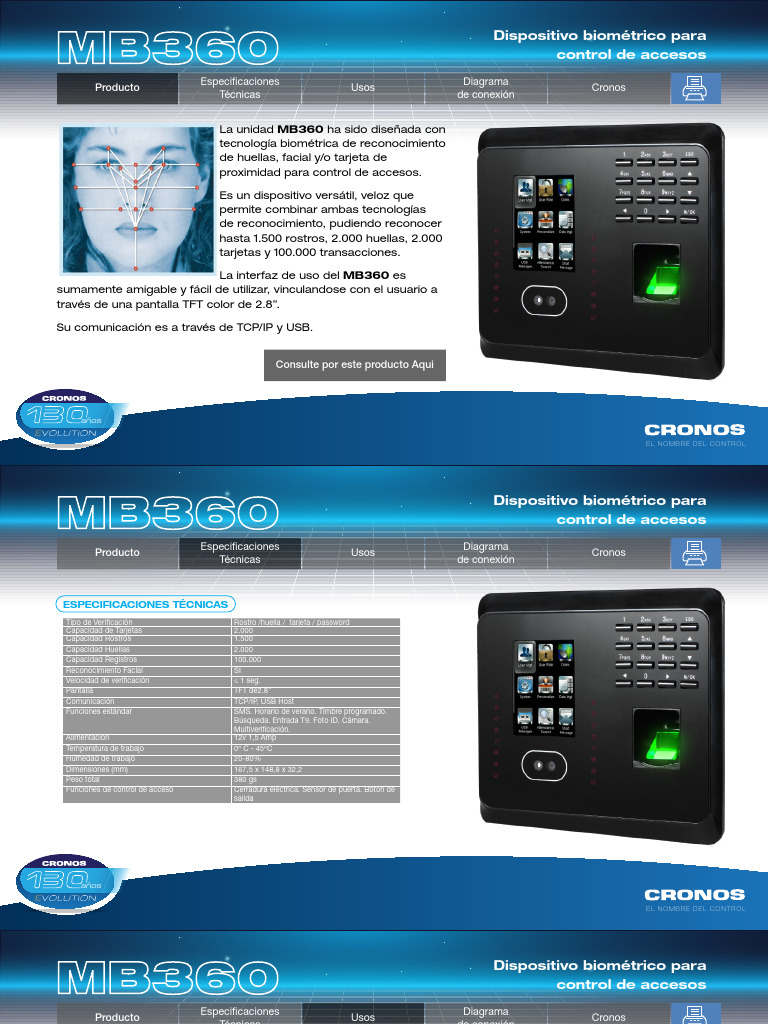 Dispositivo MB360: Control de Accesos Biométrico | PDF | Biometría ...