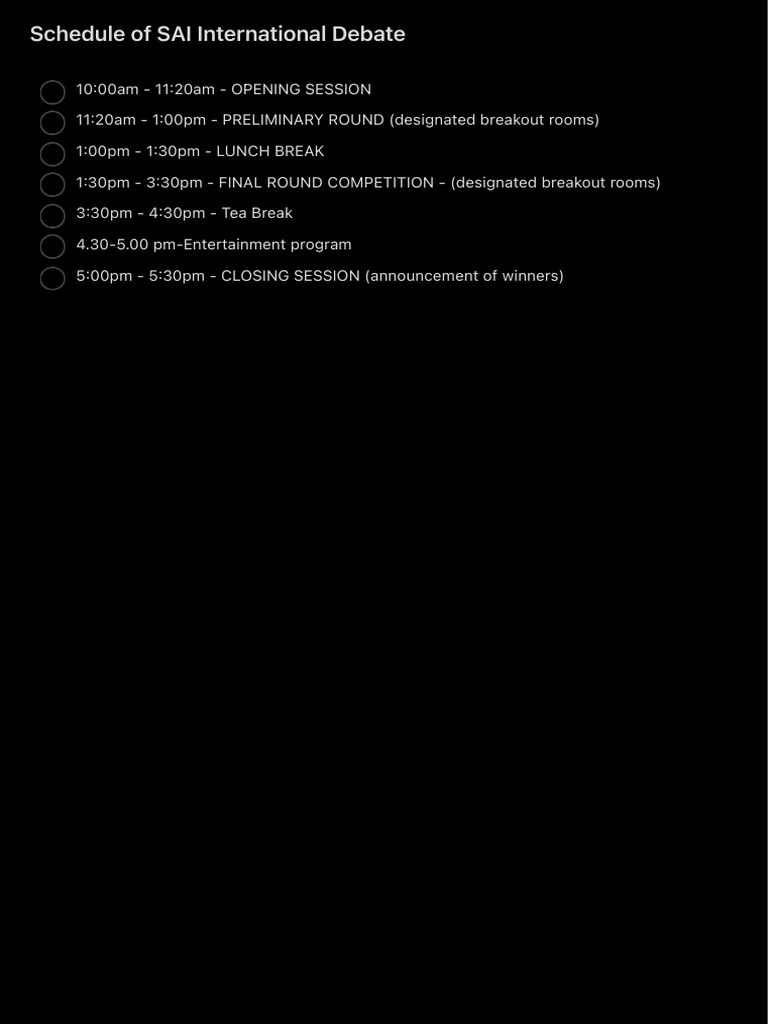 Schedule of SAI International Debate | PDF