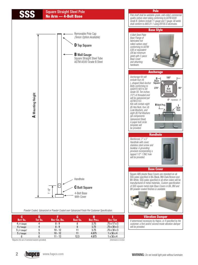 Square Straight Steel Light Poles | PDF | Screw | Sheet Metal