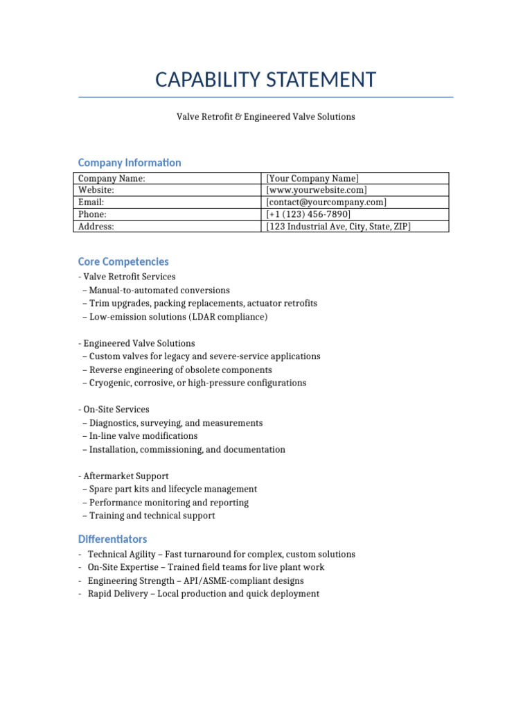 Valve Retrofit Capability Statement | PDF | Valve | Engineering