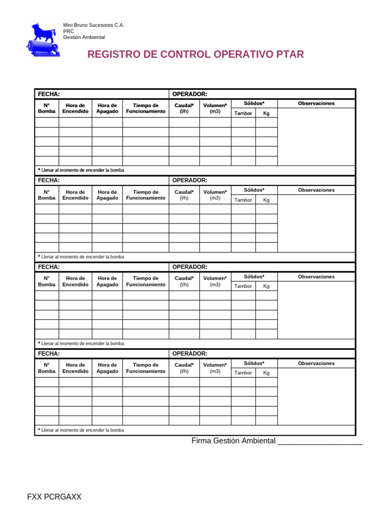 Formulario Borrador PTAR | PDF