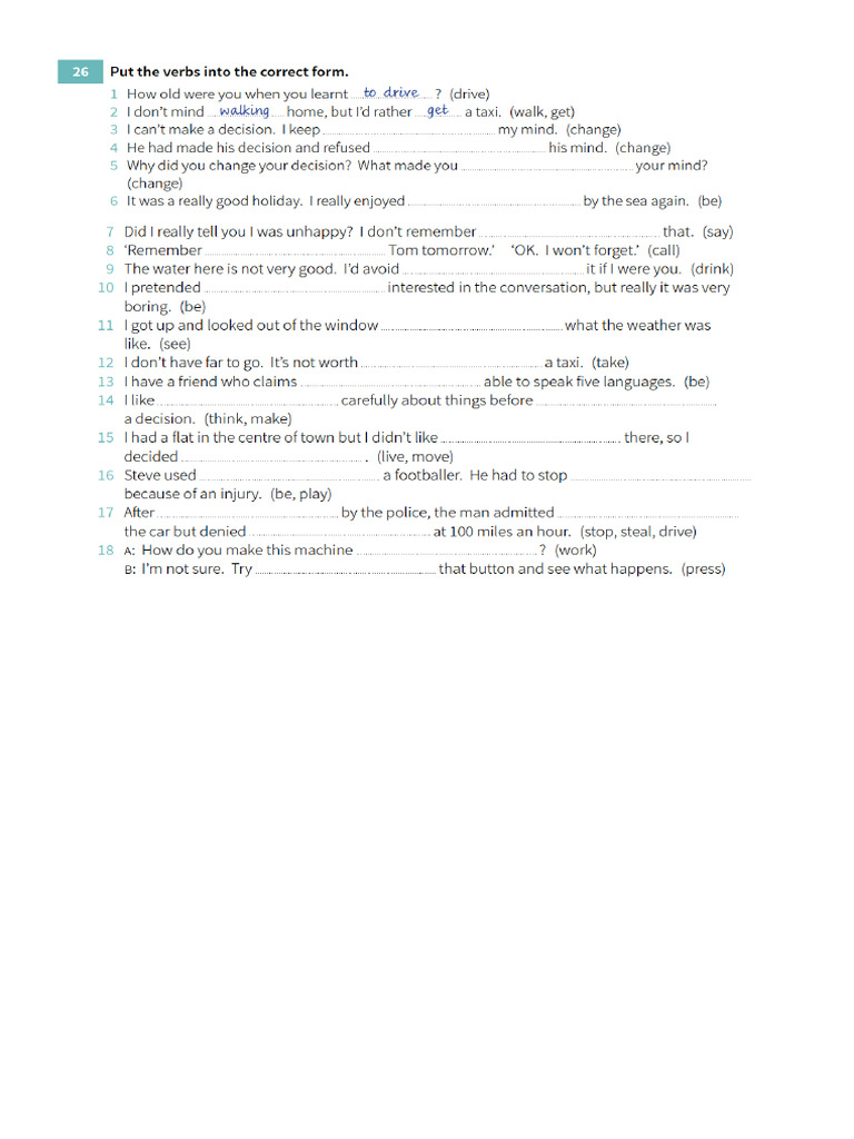 Class 3 - Extra Practice Verb Patterns | PDF
