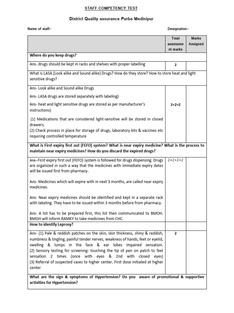 Staff Competency Test - 240227 - 12340891011 | PDF | Hypertension ...