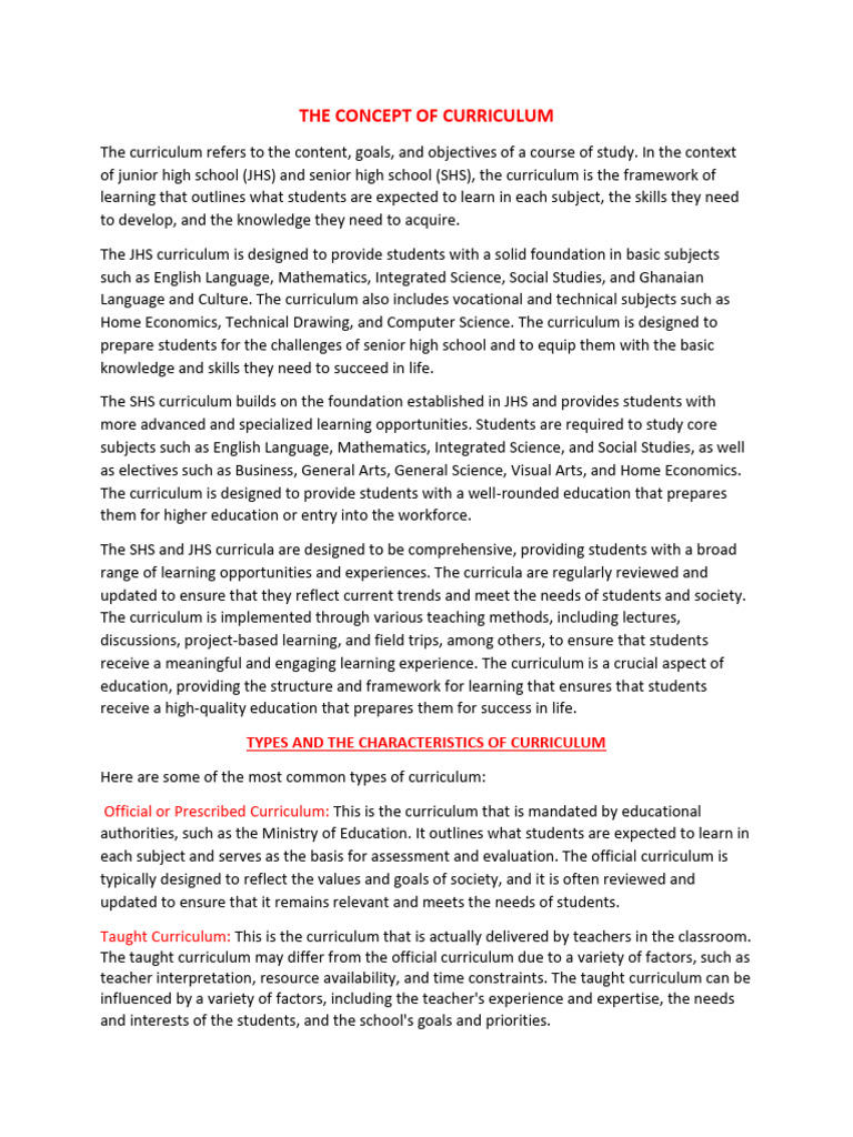 The Concept of Curriculum, Types and Its Characteristics | PDF ...