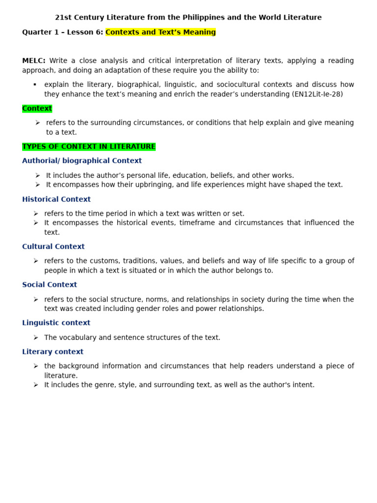Analyzing Literary Contexts and Meanings | PDF
