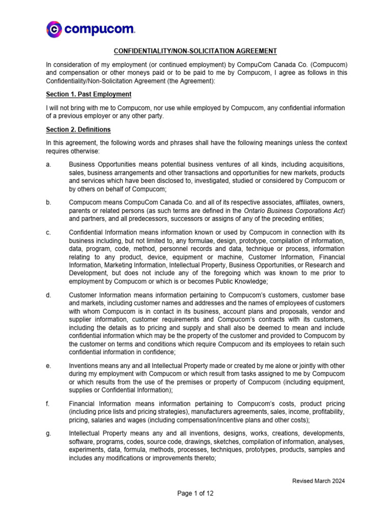 CompuCom Confidentiality Agreement | PDF | Employment | Copyright