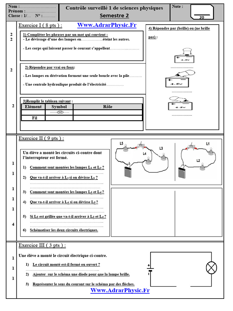 Devoir 4 $ 1 Physique Chimie 1AC FR | PDF