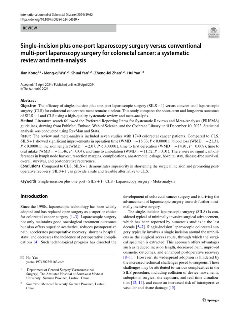 Single Incision Laproscopic Surgery Vs | PDF | Meta Analysis ...