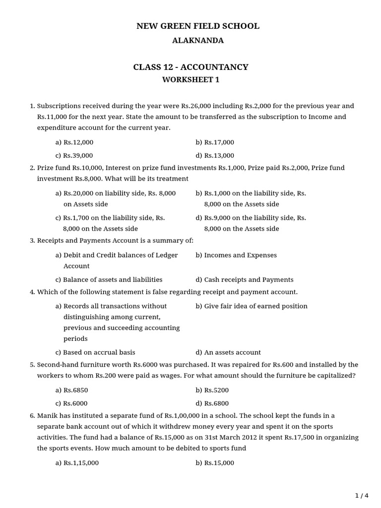 Class 12 Accountancy Worksheet 1 | PDF | Financial Accounting ...