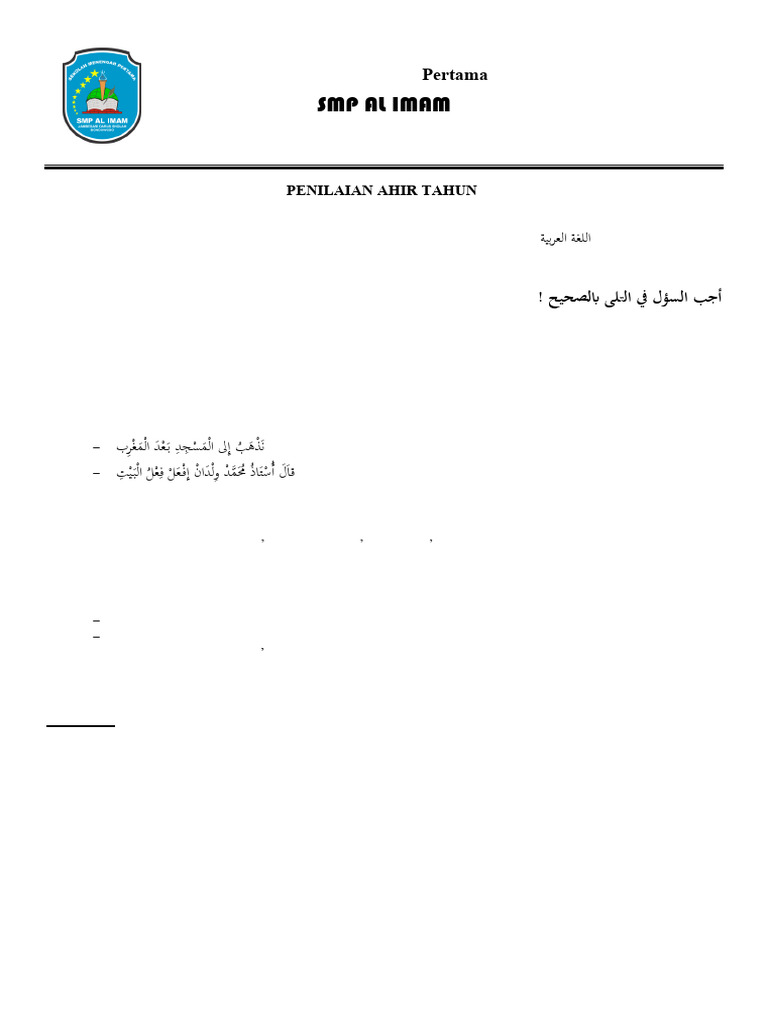 Soal Bahasa Arab Kelas 9 Semester 2 | PDF