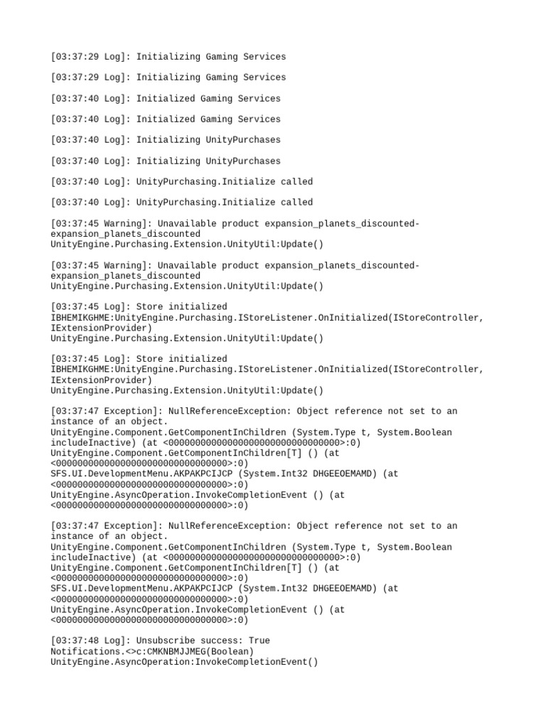 Unity Gaming Services Initialization Log | PDF | Computer Programming ...