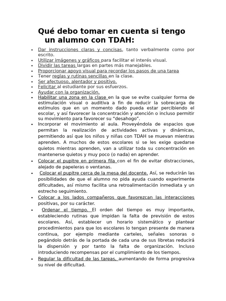 Estrategias para enseñar a alumnos con TDAH | PDF | Desorden ...