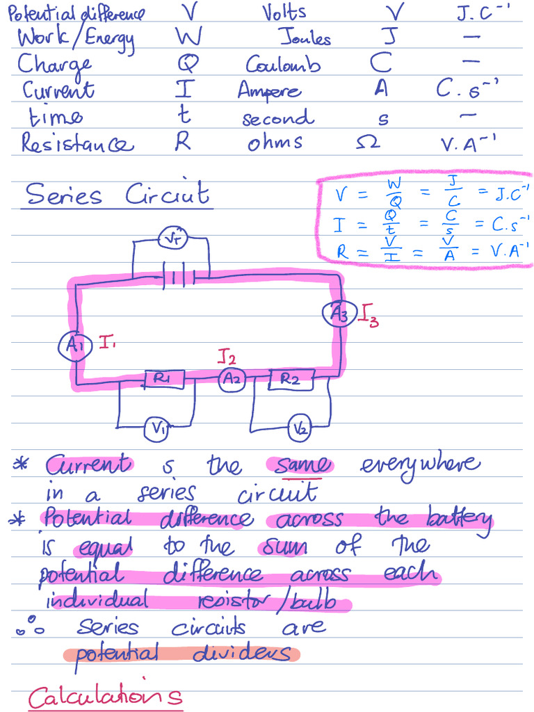 Electricity Notes Summarised | PDF | Series And Parallel Circuits | Voltage