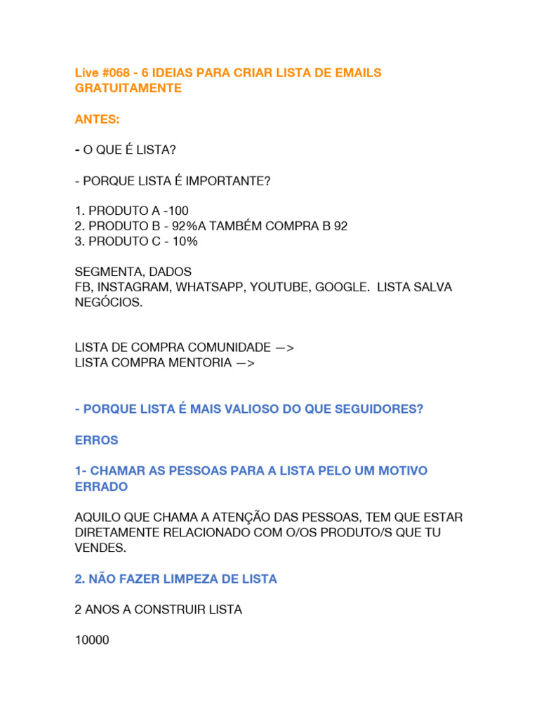 6 Ideias Gratuitas para Criar Listas de Emails | PDF