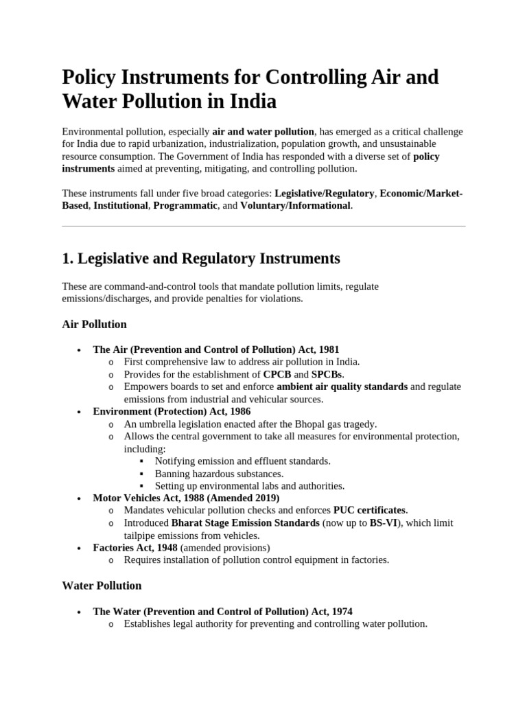 Policy Instruments for Pollution Control in India | PDF | Pollution ...