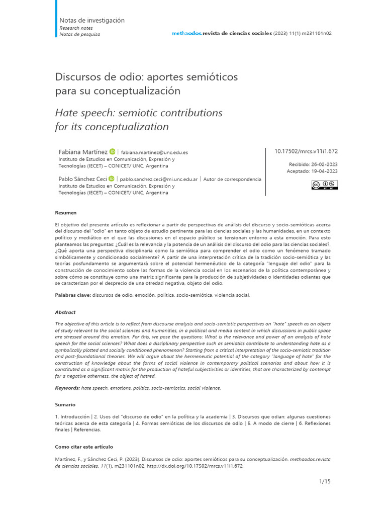 Aportes semióticos al discurso de odio | PDF | El discurso del odio | Odio