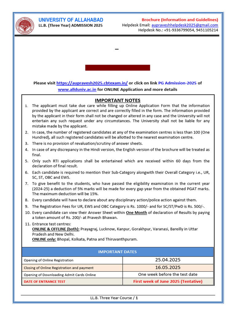 LL.B. Three Year Course 2025-26 - UC | PDF | University And College ...
