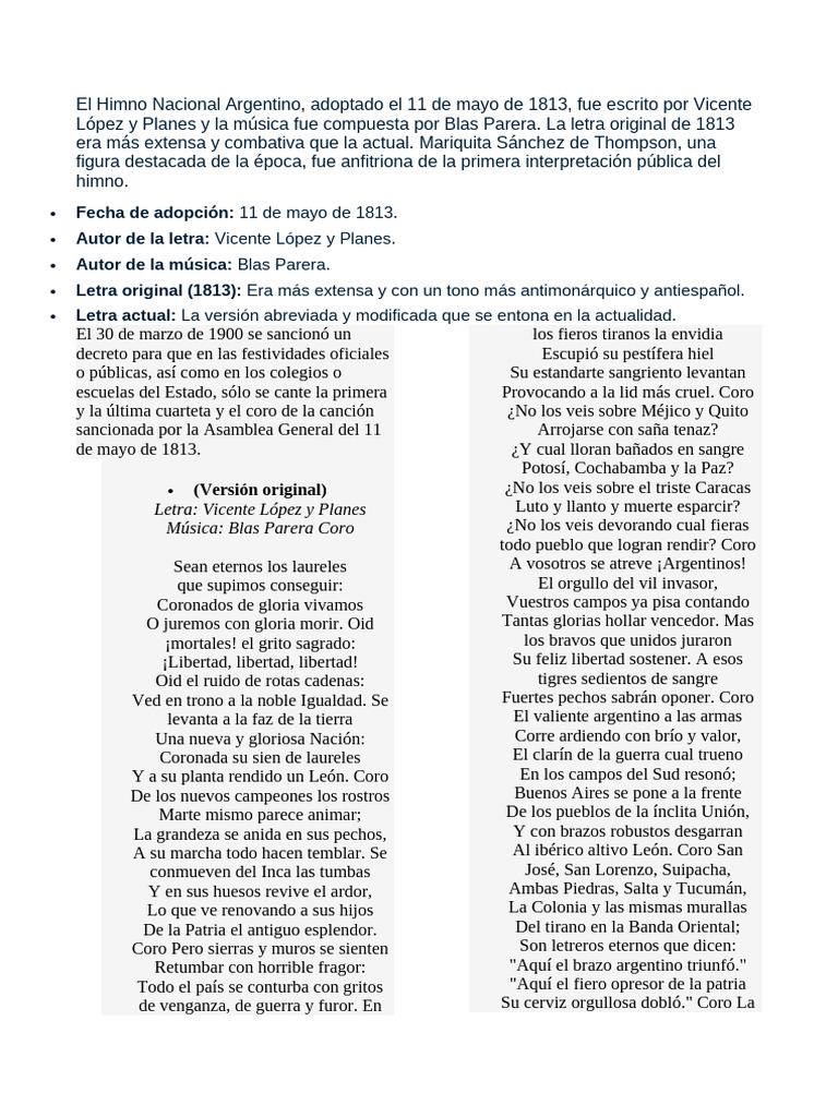 El Himno Nacional Argentino | PDF | Himnos | Himnos nacionales