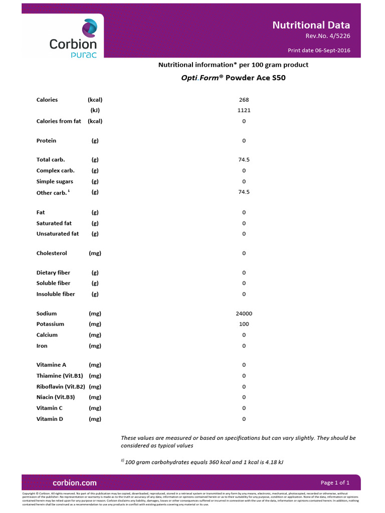 NDS-OptiForm Powder Ace S50 | PDF | Calorie | Fat