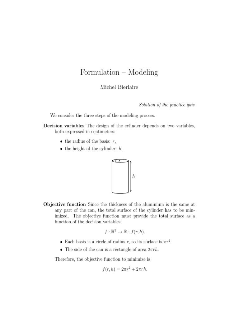 Formulation - Modeling: Michel Bierlaire | PDF