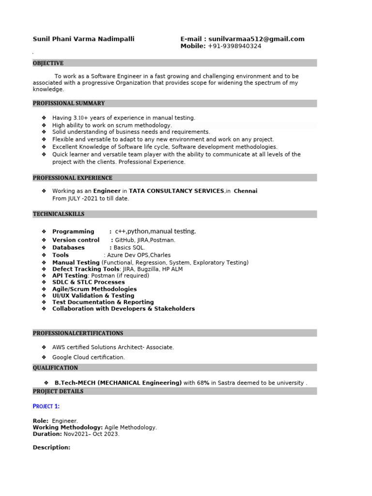 Software Engineer Resume - Manual Testing Expert | PDF | Software ...
