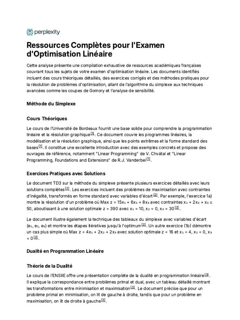 Ressources pour l'Optimisation Linéaire | PDF | Optimisation linéaire ...
