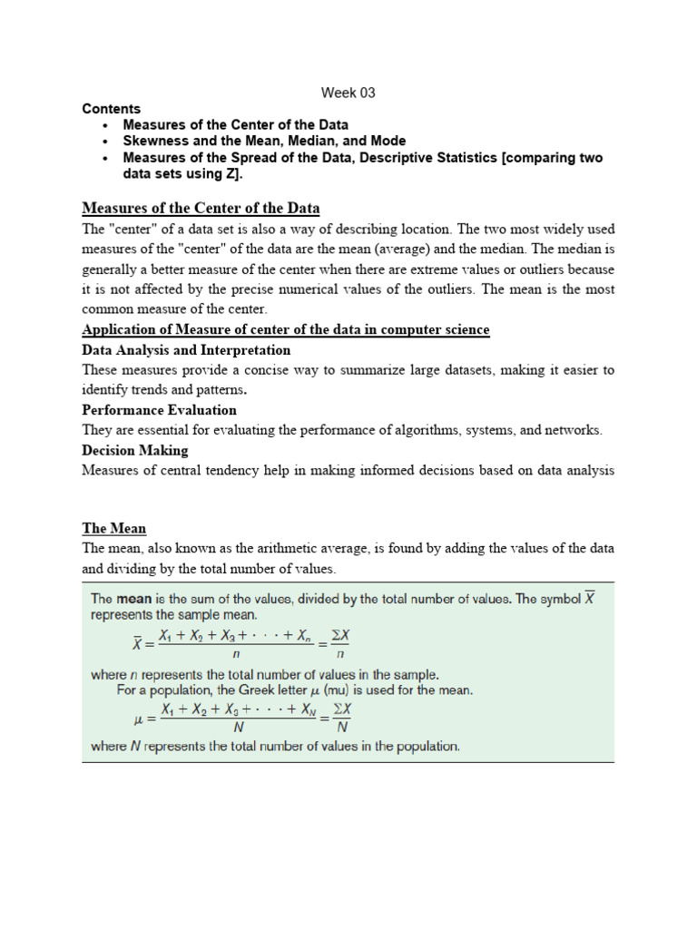 Week 03 (Probability and Statistics | PDF | Skewness | Mean