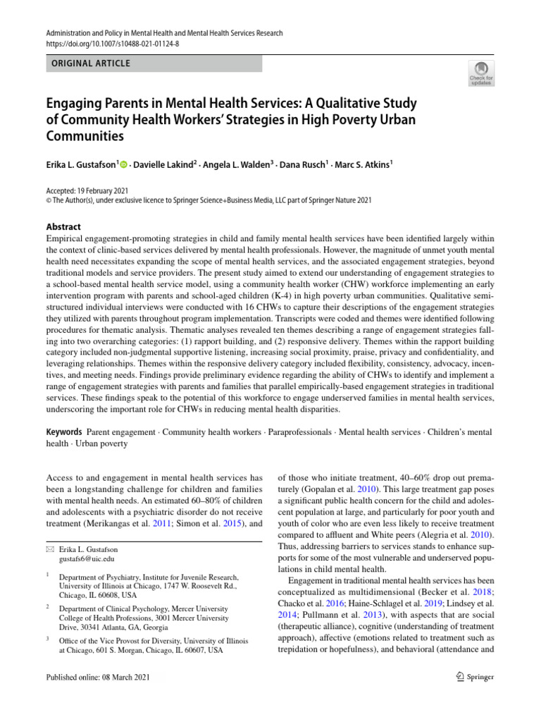 Engaging Parents in Urban Mental Health | PDF | Mental Health ...