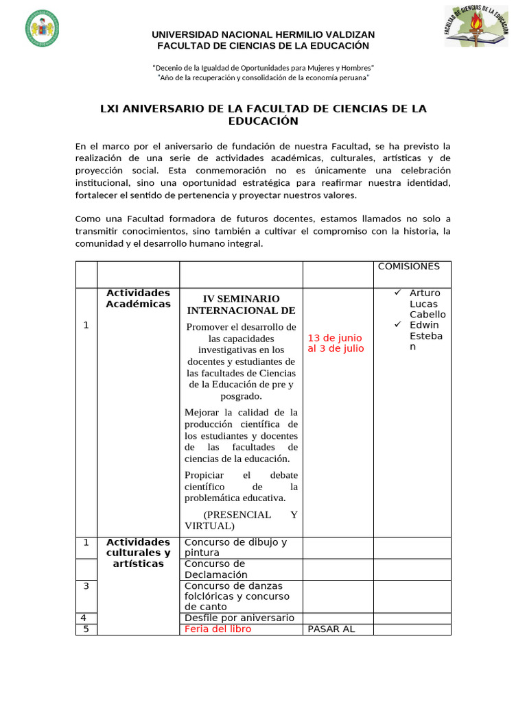 Aniversario de la Facultad de Educación | PDF