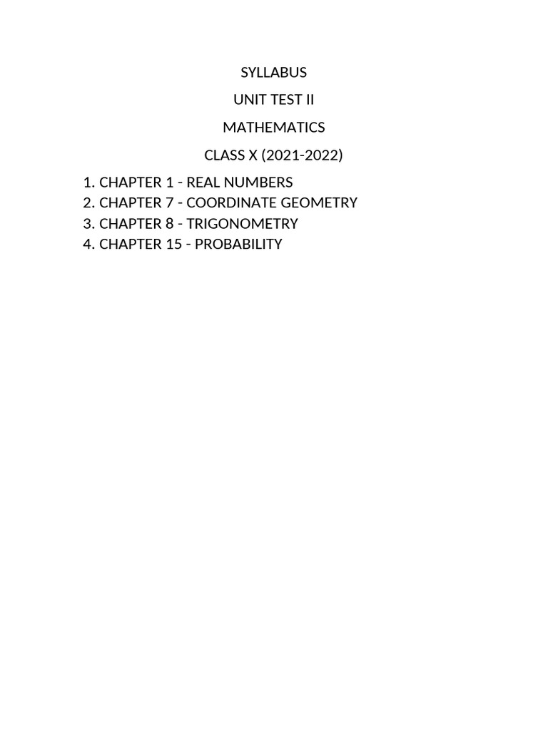 Class X Math Unit Test II Syllabus | PDF