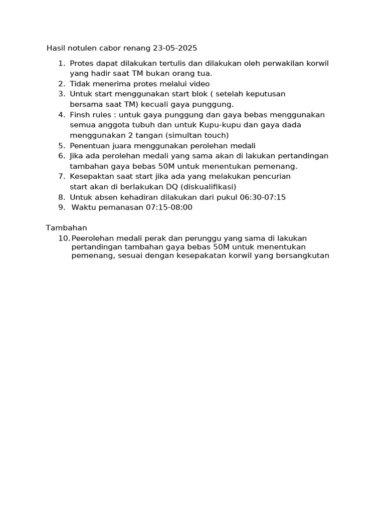 Notulen Cabor Renang O2SN 2025 | PDF