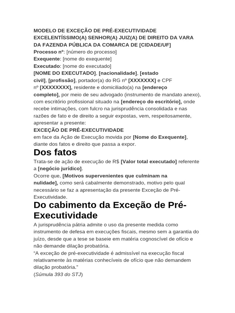 Modelo de Exceção de Pré-Executividade | PDF | Estatuto de limitações ...