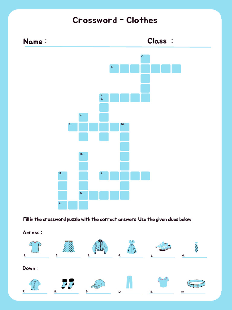 Crossword Puzzle: Clothing Terms | PDF | Crossword | Puzzles