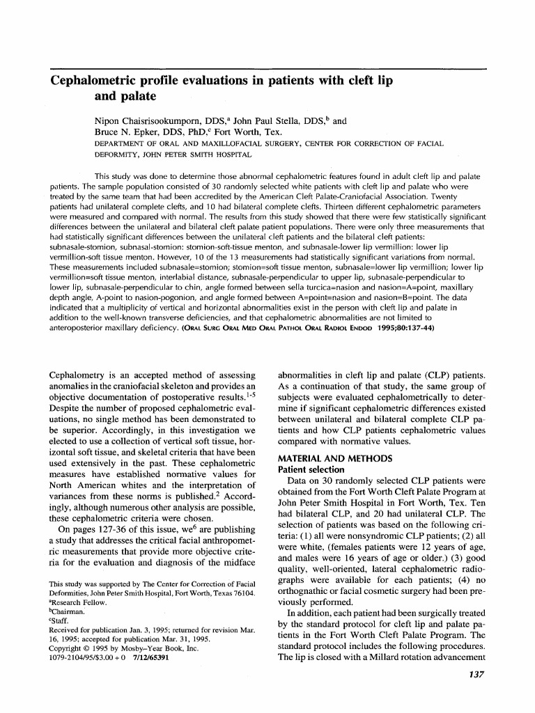 Cephalometric Analysis in Cleft Patients | PDF | Face